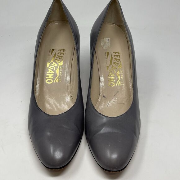Salvatore Ferragamo Shoes Womens 10 AAA Narrow Gray Leather Pumps Made in Italy - Picture 5 of 16
